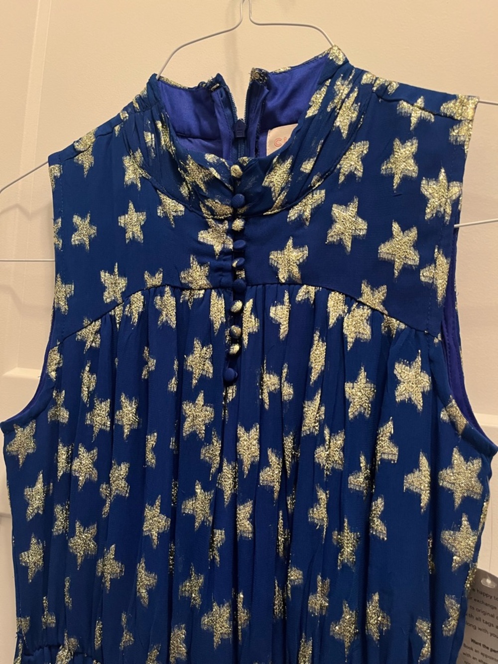 NWT Ciebon Sleeveless Blue Maxi Dress with Gold Star Print- Small- - Picture 2 of 6